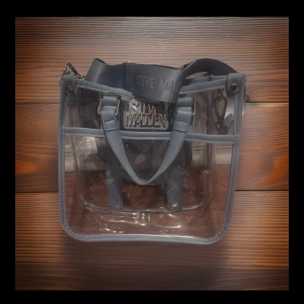 Steve Madden Clear Crossbody Tote with Blue Trim